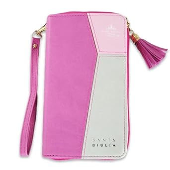 Biblia Chequera para Mujeres RV1960 con indice rosada/fucsia pequeña con lazo y agarradera de mano