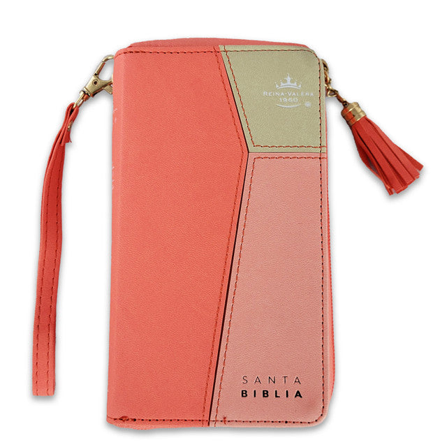 Biblia Chequera para Mujeres RV1960 con indice rosada/fucsia pequeña con lazo y agarradera de mano