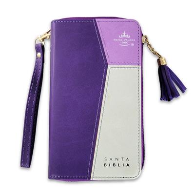 Biblia Chequera para Mujeres RV1960 con indice rosada/fucsia pequeña con lazo y agarradera de mano
