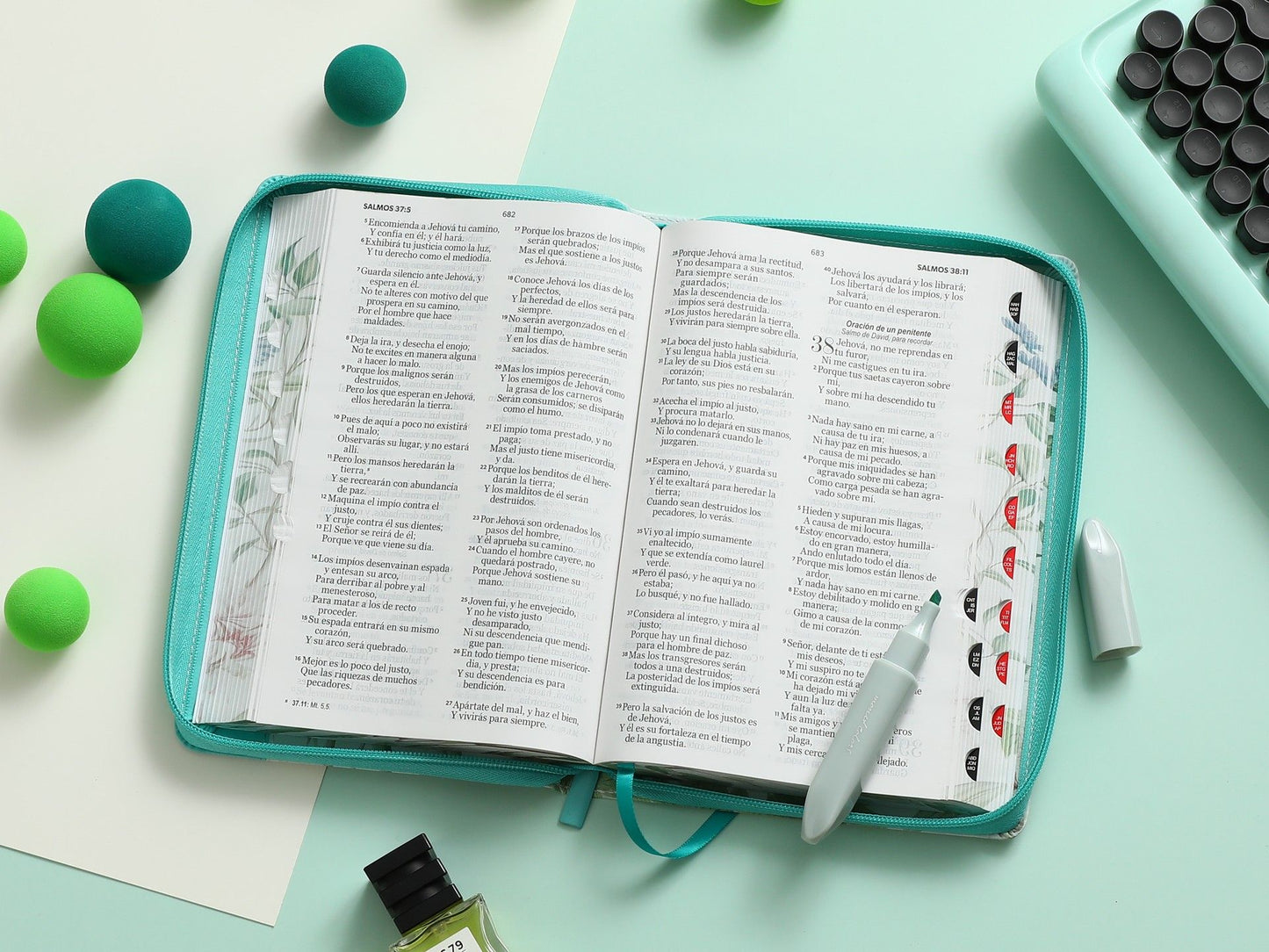 Biblia RV1960 Letra Grande con Cover piel verde con índice