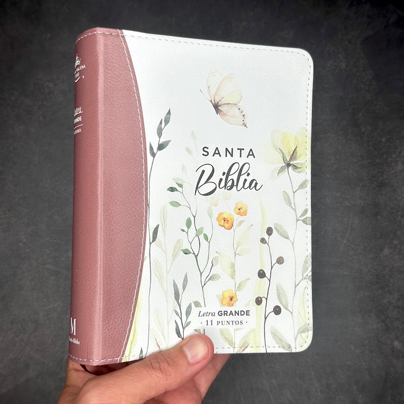 Biblia RVR60 portátil Letra Grande 11 puntos imitación/piel canto pintado MARRÓN FLORAL- Tapa blanda