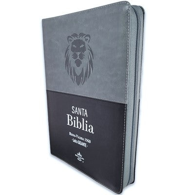 Biblia RVR60 Negro/Gris León Imitacion Piel c/cierre e indice