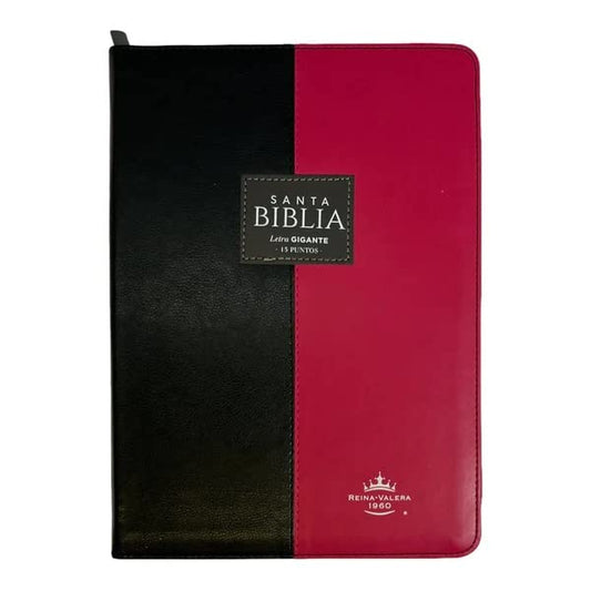 Biblia RVR 1960 Letra Gigante Símil Piel Duotone Negro Fucsia con Índice con Cierre