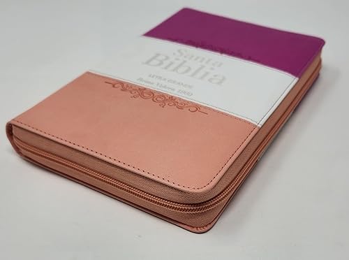 Biblia RVR 1960 Letra Grande Tamaño Manual Tricolor Guinda Crema Melón con Cierre con Índice Imitation Leather- Tapa blanda