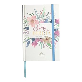 Biblia RVR 1960 Letra Grande 12.5 puntos Tamaño Manual Tapa Dura con Elástico Flores Azul