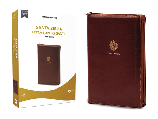 RVR60, Santa Biblia, Letra Supergigante, Leathersoft, Café, con Cierre