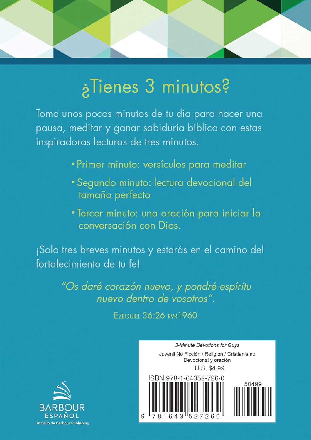 Devocionales de 3 minutos para chicos: 180 lecturas inspiradoras para adolescentes Tapa blanda