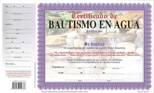 Variedad Certificado Bautismo en Agua