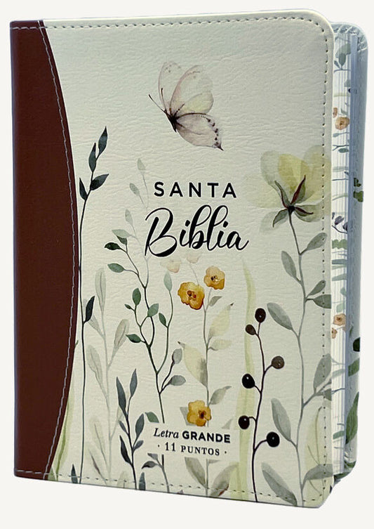 Biblia RVR60 portátil Letra Grande 11 puntos imitación/piel canto pintado MARRÓN FLORAL- Tapa blanda