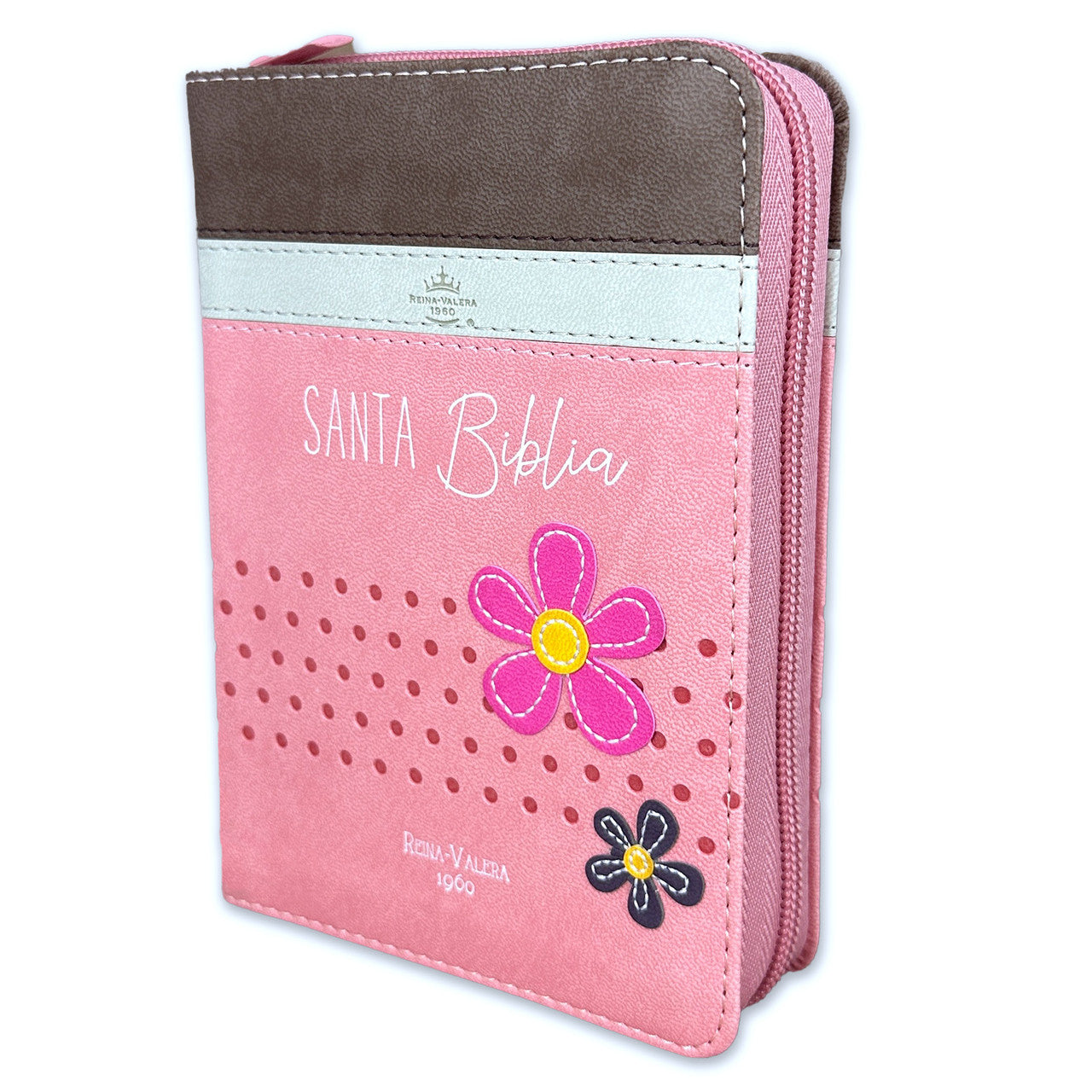 Biblia de Bolsillo con Cierre RV1960 imit café/beige/rosa con flores